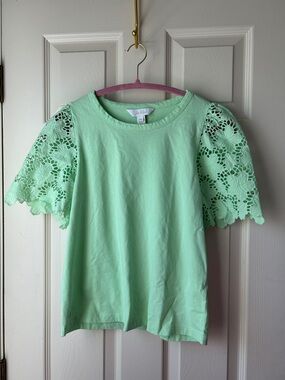 Lilly Pulitzer Mint Green Lace Crochet Flutter Short Sleeve Cotton Top | XS
